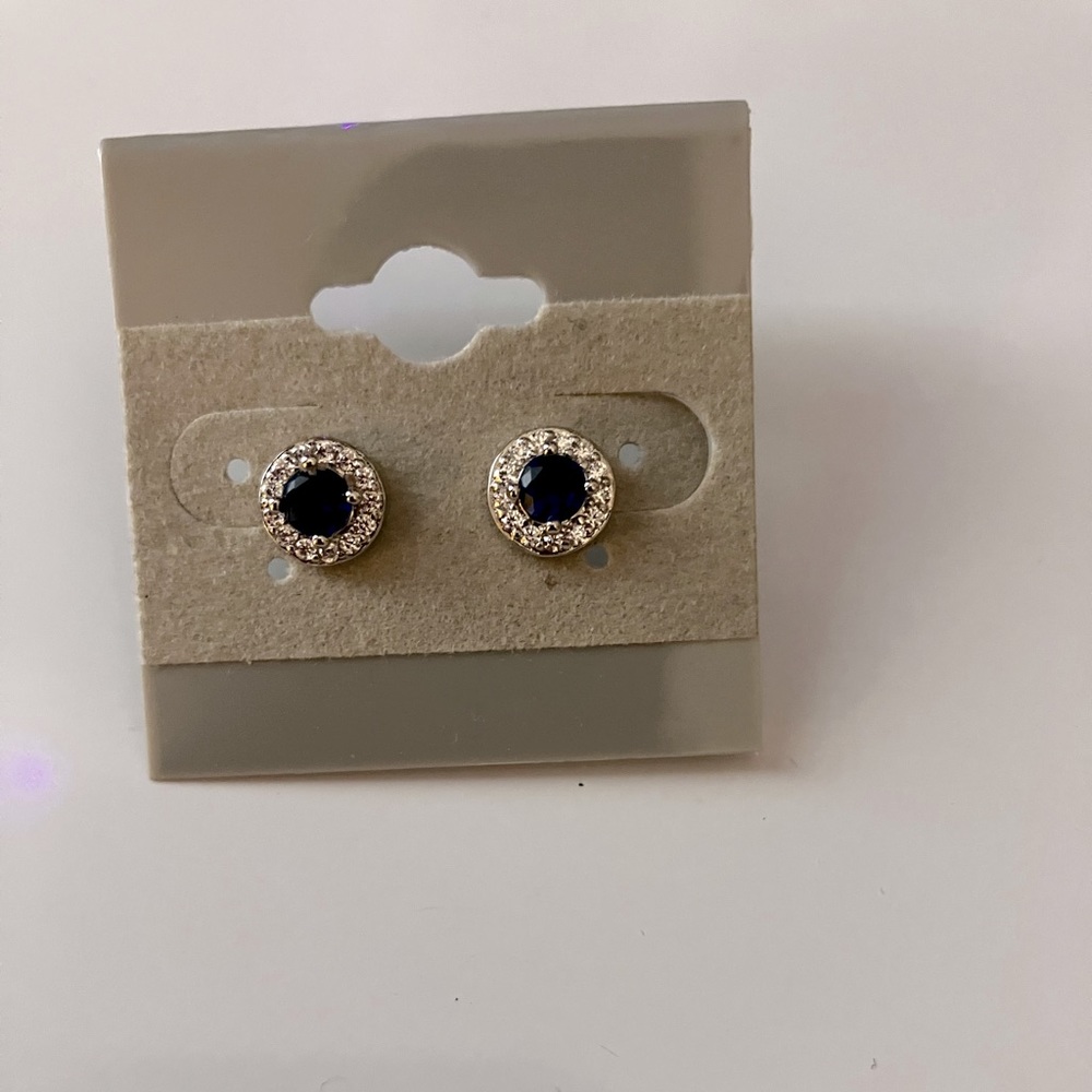 Sapphire Surrounded by white topaz Earrings